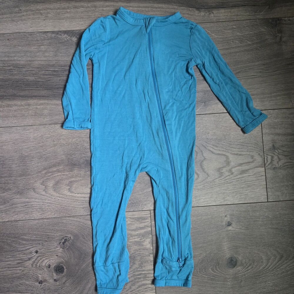 ​Kyte Baby Bamboo Zipper Romper 6-12M Tahoe Blue Long Sleeve Footless Pajamas